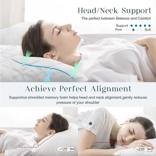 Vista 5 de Phantoscope Almohadas de espuma viscoelástica para dormir, almohadas refrescantes de espuma viscoelástica trituradas, tamaño Queen, paquete de 2