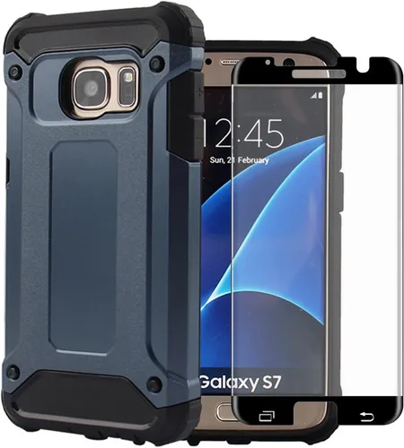 Vista 9 de Funda de teléfono para Samsung Galaxy S7 con protector de pantalla de vidrio templado y accesorios para celda, resistente, de doble capa, cuerpo