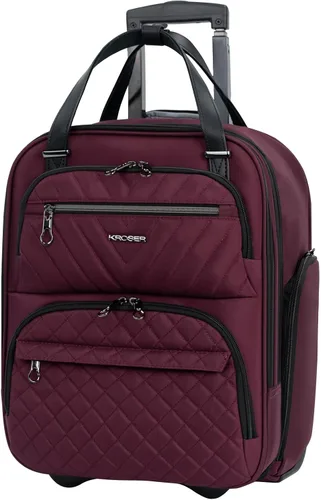 Vista 7 de KROSER - Equipaje de mano multifuncional para mujer, ligera, maleta para colocar debajo del asiento, 16 pulgadas, Verde militar