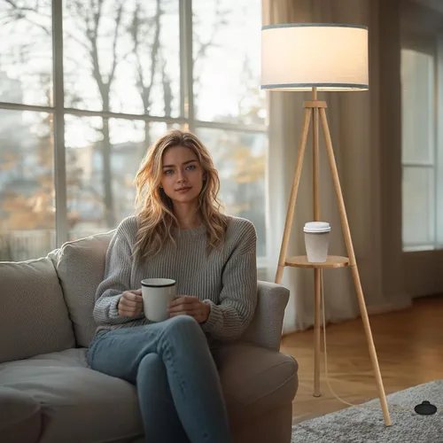 Vista 7 de EOEYYOYB Lámpara de pie con 3 modos de luz ajustables: lámpara de pie con trípode de madera, moderna lámpara de pie LED con brillo regulable