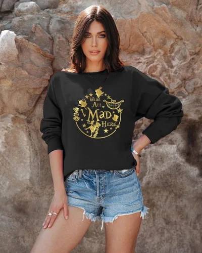 Vista 2 de ASTANFY Alice in Wonderland - Sudadera vintage para mujer, diseño de sombrerero loco, diseño de reino mágico, para vacaciones, manga larga