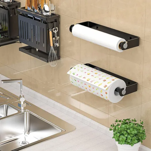 Vista 5 de Aheucndg Soporte para toallas de papel para debajo del gabinete, soporte autoadhesivo para toallas de papel de montaje en pared para cocina o baño