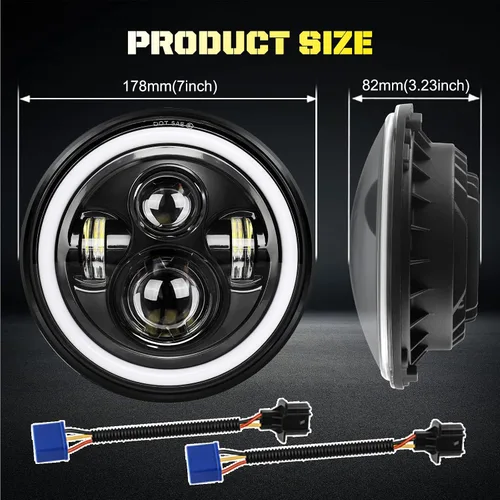 Vista 6 de CO LIGHT - Faros delanteros LED redondos de 7 pulgadas con halo, con haz alto/bajo, halo ámbar/azul, faro LED para todo terreno, ojos angulares