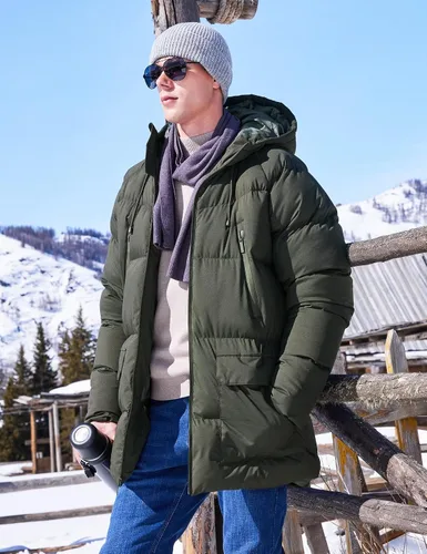 Vista 2 de Abrigo largo de invierno con capucha para hombre, chaqueta acolchada cálida resistente al agua para clima frío, parka