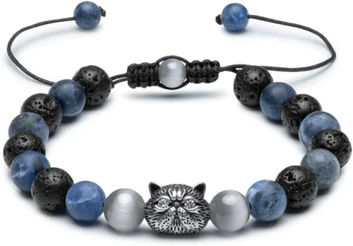 Vista 2 de Karseer Pulsera de piedra curativa para gatos, sodalita natural y roca de lava para aromaterapia, difusor de aceites esenciales, antiansiedad