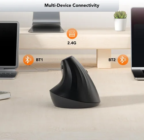 Vista 5 de KYSONA Ratón Inalámbrico Ergonómico, Ratón Vertical, Ratón Ergonómico Bluetooth, Clic Silencioso, DPI Ajustable en 5 Niveles