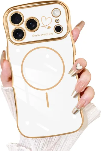 Vista 16 de Fiyart - Funda diseñada para iPhone 16 Pro, marco de onda lindo con forma rizada, corazones de amor chapados para mujeres y niñas, protección