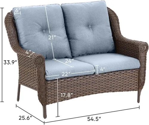 Vista 3 de Sofá de mimbre para patio, sofá de mimbre para exteriores, resistente para todo tipo de clima, sofás para 2 personas con respaldo alto y cómodos