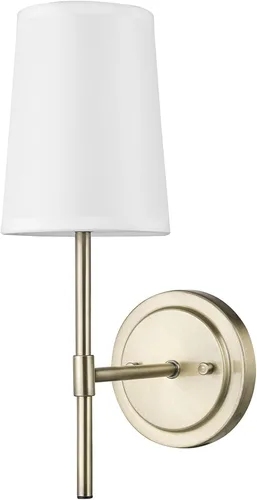 Vista 9 de Novogratz x Globe - Aplique de pared de 1 luz, cable rígido o enchufable, latón mate, pantalla de tela blanca, interruptor basculante en línea