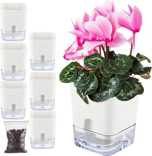 Vista 14 de Planterhoma Macetas de riego automático para plantas de interior de 4.3 pulgadas, 6 paquetes de macetas cuadradas de riego automático con orificio