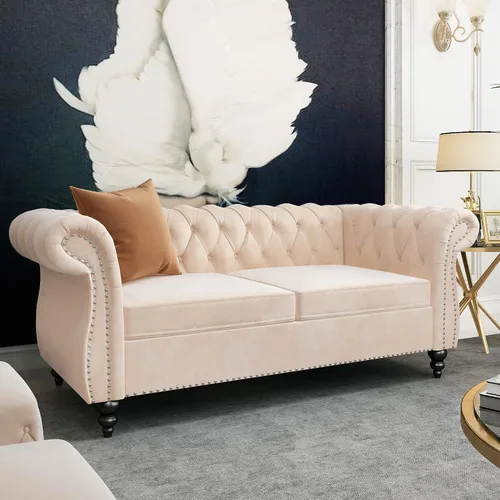 Vista 16 de QHITTY Sofá grande Accent, sofá Chesterfield de 3 plazas moderno de cuero, sofá tapizado con respaldo copetudo para muebles de sala de estar (negro)