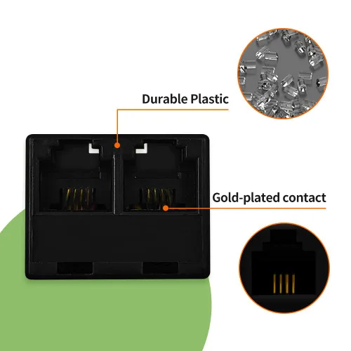 Vista 3 de Cable de teléfono divisor de 2 vías RJ11 6P4C adaptador de cable de línea telefónica con cable de 3 pulgadas para cable de teléfono fijo, negro