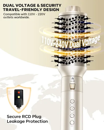 Vista 3 de Moldeador de Aire Caliente 8 en 1 de Doble Voltaje y Cepillo Secador de Cabello con Accesorios Alisador y Rizador, 110,000 RPM Secado Rápido Iónico