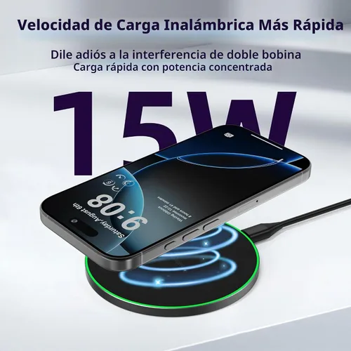 Vista 8 de Cargador inalámbrico compatible con iPhone 16 15 14 13 12 11 Pro Max/Mini/Plus/XR/X/8, alfombrilla de carga rápida inalámbrica de 15 W máx
