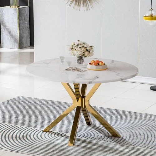 Vista 19 de Mesa de comedor de mármol negro para 4, 6, 70 pulgadas, moderna mesa de comedor de cocina dorada con base de acero inoxidable con diseño