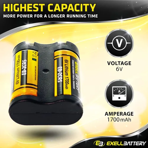 Vista 2 de Exell Battery 2CR5 245 6V Foto Litio Celda Reemplaza 2CR5 DL245 EL2CR5 2CR5M
