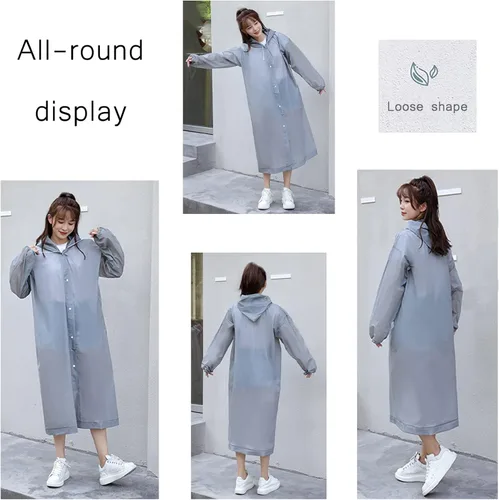 Vista 2 de Rain Poncho for Adults - Hooded Raincoat - Reusable Impermeable Raincoat Bundle Cuff Drawstring 2Pcs