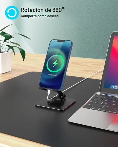Vista 5 de Soporte para teléfono celular y tableta para escritorio, soporte ajustable de aluminio para iPhone, iPad y teléfonos inteligentes Montura