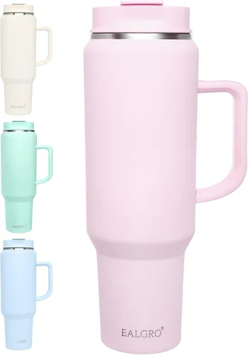 Vista 26 de EALGRO Botella de agua aislada de 40 onzas con popote y asa, frasco de agua deportivo de metal grande, taza de café de viaje de acero inoxidable