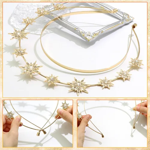 Vista 4 de Halo Crown Stars Rhinestone Crown Headbands Goddess Headpiece Crystal Halo Headbands