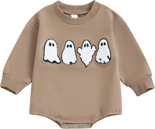 Vista 10 de Thorn Tree Sudadera de manga larga de Halloween para bebé, niño, niña, suéter de gran tamaño, cuello redondo, ropa de otoño e invierno Marrón 4
