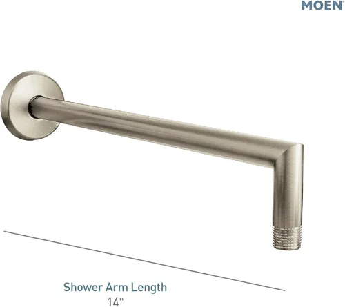 Vista 5 de Moen Arris S110BN - Brazo de ducha recto de níquel cepillado de 14 pulgadas y brida para cabezal de ducha superior, S110BN