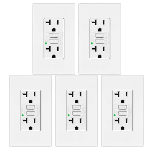 Vista 45 de Greencycle Toma GFCI de 15 amperios con puertos USB C y USB A, 1 unidad de toma eléctrica GFCI de prueba automática con USB, con indicador LED