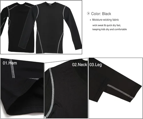 Vista 4 de LANDUNSI Paquete de 1 o 2 camisetas de compresión para niños y jóvenes, camiseta deportiva de manga larga, camiseta interior de béisbol para fútbol