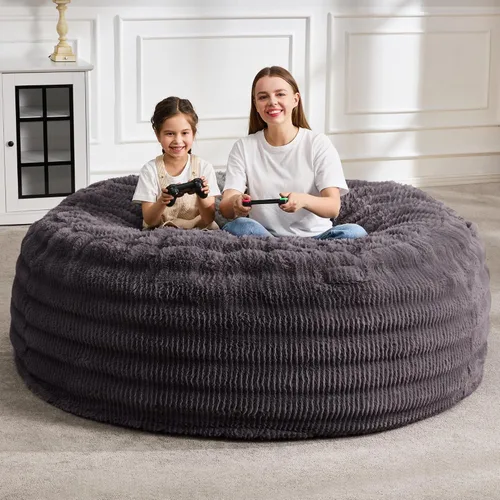 Vista 34 de Hobestluk Sillas Puf para Adultos, Silla Puf con Relleno, Sillas Puf Grandes con Funda Esponjosa en Relieve, Sillas Puf Gigantes para Adultos