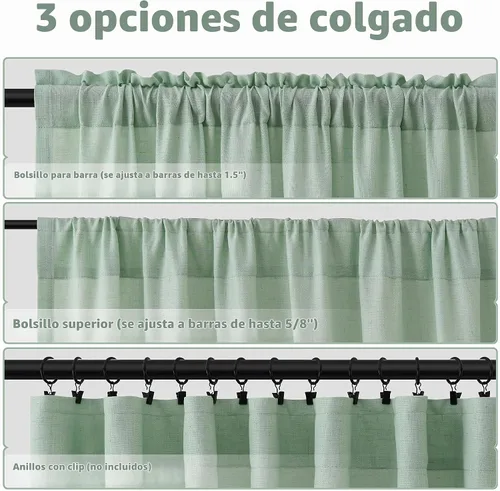 Vista 6 de Guken Cortinas de lino verde aguamarina de 96 pulgadas de largo, juego de 2 paneles con bolsillo para varilla semi transparentes para comedor Aqua