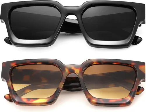 Vista 4 de Hycredi Gafas de sol rectangulares gruesas para mujeres y hombres, estilo retro, cuadrados, gruesos, de los años 90, protección UV400
