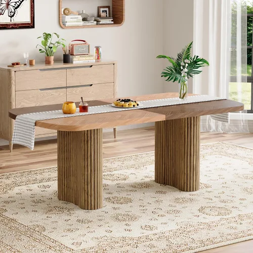 Vista 6 de Mesa de comedor extra larga de 78.7 pulgadas para 6-10 personas, mesa de cocina moderna con bases estriadas, mesa de comedor rectangular de granja