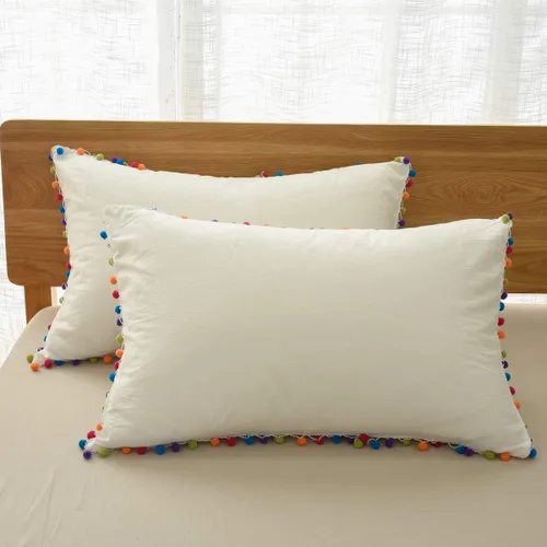 Vista 4 de Softta Grils - Juego de cama con pompones y volantes