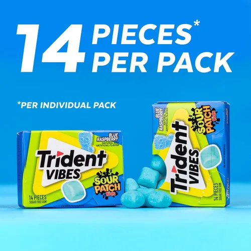 Vista 3 de Trident Vibes Blue RASPBERRY - Goma de mascar sin azúcar, 14