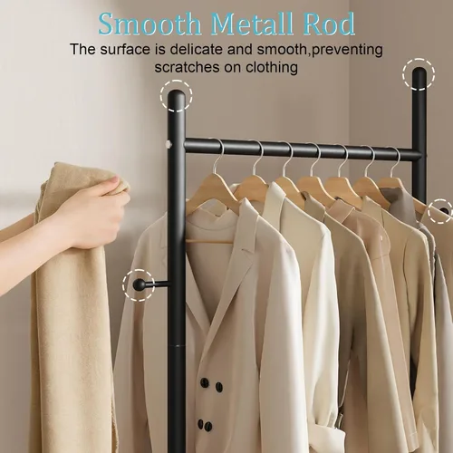 Vista 5 de Nianerfaya Perchero con 2 ganchos, almacenamiento de ropa de pie para interiores, perchero para colgar ropa para dormitorio, perchero de metal
