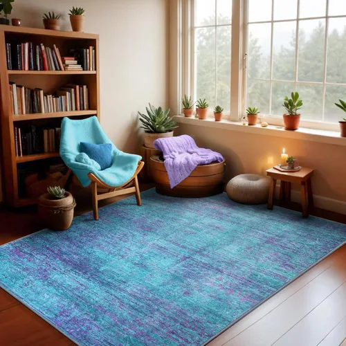 Vista 103 de Alfombra abstracta de 3 x 5 para sala de estar, dormitorio, entrada, color azul