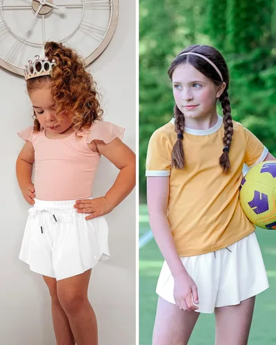 Vista 3 de Stelle Pantalones cortos fluidos con bolsillos para niñas, falda atlética para correr, cintura alta, mariposa, 2 en 1, pantalones cortos deportivos