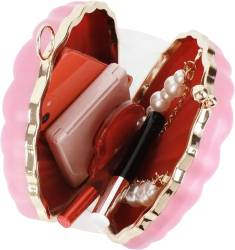 Vista 5 de Bolso de noche de concha de mar para mujer, bolso de hombro con correa de cadena de sirena, bolso de mano