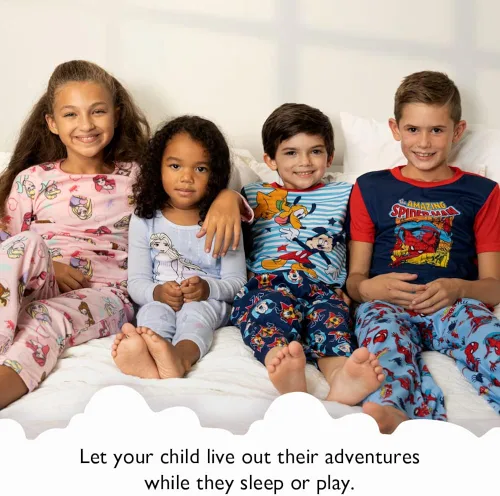 Vista 2 de Marvel Boys Avengers Black Panther Captain America Thor Spider-Man 4-Piece Snug-fit Cotton Pajamas Set