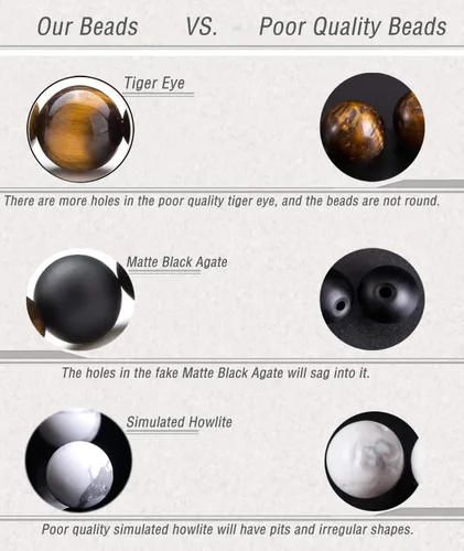 Vista 4 de Hamoery Pulsera elástica con cuentas de piedra de ojo de tigre de 0.315in para hombres y mujeres, pulsera de yoga de piedra natural, Piedra