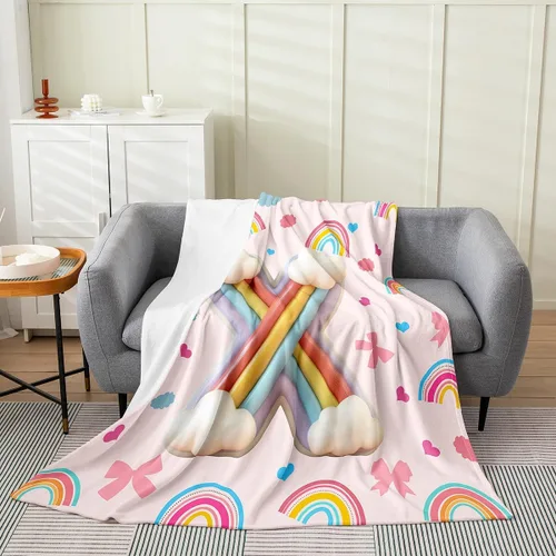 Vista 22 de Erosebridal Rainbow English Alphabet Fleece Throw Blanket 40"x50" - Ultra-Soft for Couch Sofa Bed,Cartoon Letters Flannel Blanket,Love Hearts Fuzzy