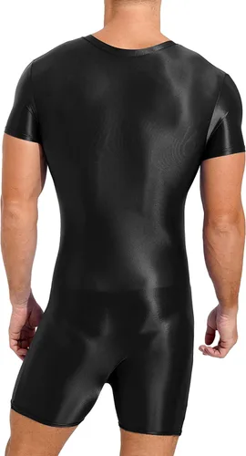 Vista 2 de YiZYiF Traje de baño brillante de una sola pieza para hombre, traje de baño con cremallera, leotardo deportivo