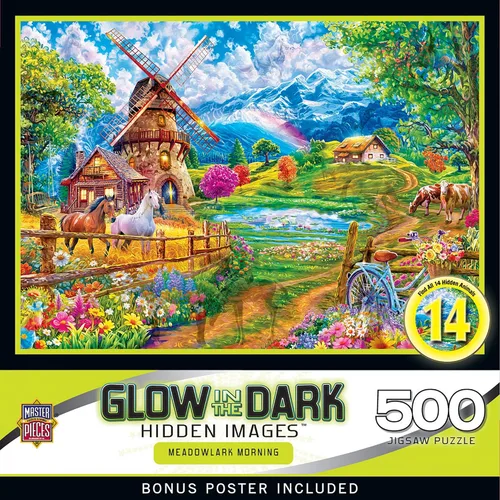 Vista 11 de MasterPieces - Rompecabezas de 500 piezas, brilla en la oscuridad, imágenes ocultas, Corner Market, diversión para adultos, familia, niños, 15" x 21