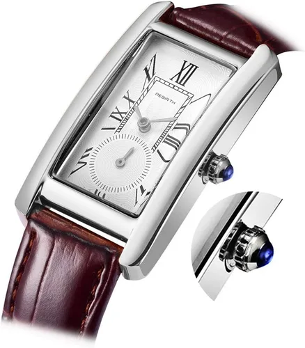 Vista 2 de carlien Reloj de cuarzo para mujer, elegante reloj de vestir rectangular con correa de cuero y corona de zafiro