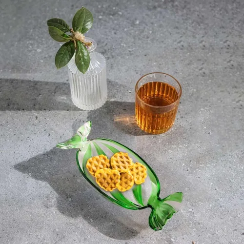 Vista 5 de Bandeja de cristal para dulces, platos de frutas de mesa, plato de postre para pastel, decoración de Navidad, decoración navideña, verde