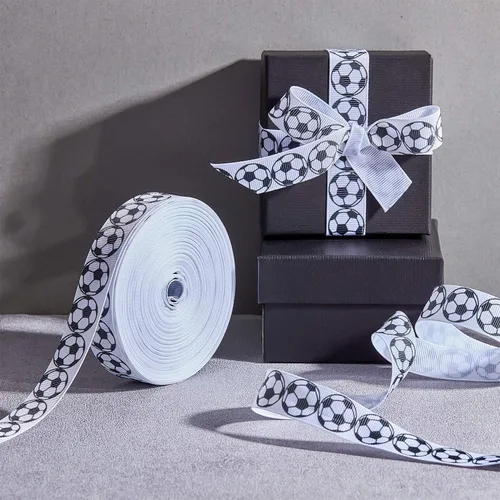 Vista 4 de Boao 1 cinta de fútbol de 25 yardas, diseño deportivo de grogrén, patrón de fútbol con cable para envoltura de paquetes de regalo, diseño floral