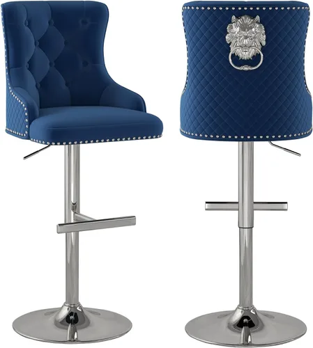 Vista 31 de Juego de 2 taburetes de bar de terciopelo, altura ajustable, base de metal dorado, beige Diseño de cabeza de clavo, función giratoria, ideal