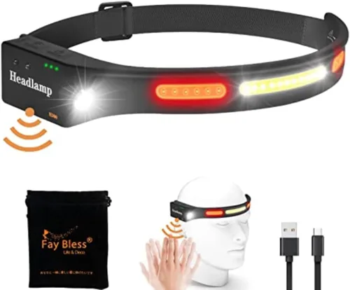 Vista 3 de Fay Bless Lámpara de cabeza LED, 3.00 oz, 350 lúmenes, IPX4, impermeable, 1200 mAh hasta 8 h, faros superbrillantes, sensor de movimiento, 5 modos