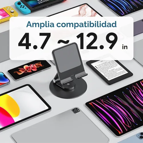 Vista 7 de OMOTON Soporte giratorio para tablet iPad con base giratoria 360°, soporte plegable ajustable para dibujo, compatible con iPad Pro/Air/Mini y más