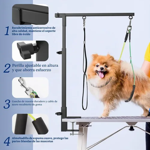 Vista 4 de Pawaboo Brazo de mesa de aseo para perros con abrazadera, soporte ajustable de aseo para perros de 35 pulgadas y dos soportes libres sin sentarse